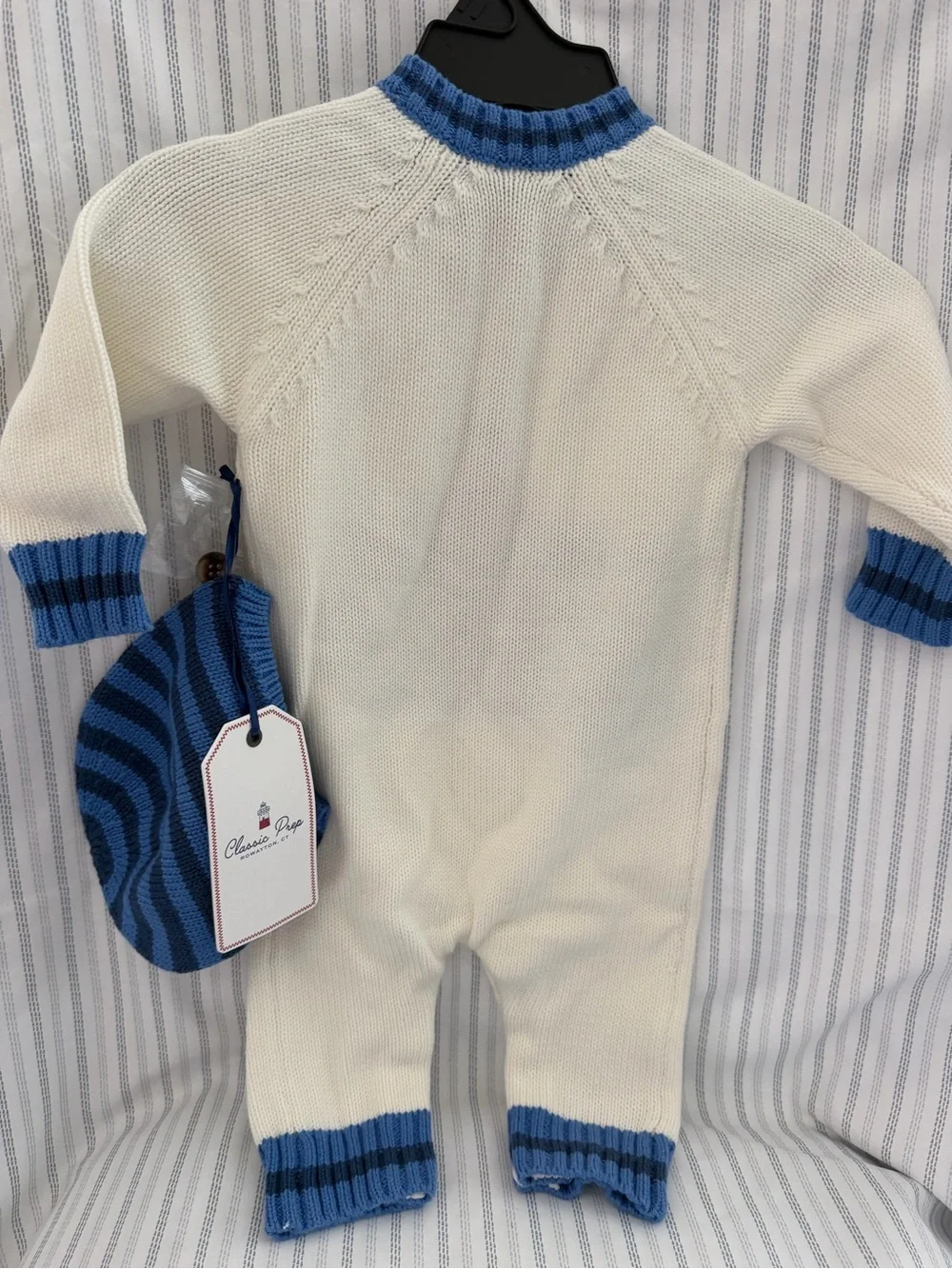 Classic Prep Cream & Blue Carousel Knit One-Piece with Hat
